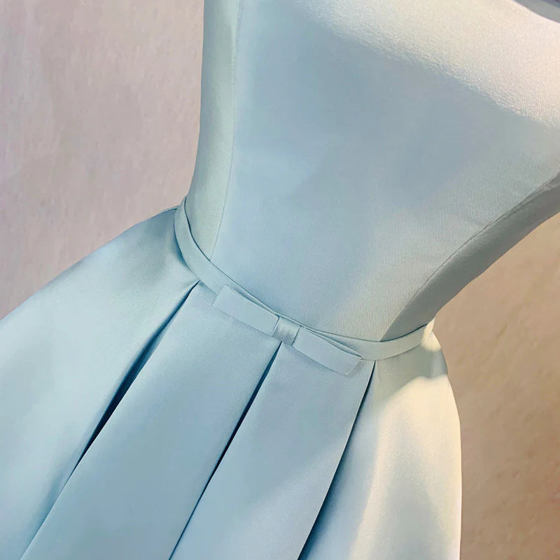 Aimishang Pretty A Line Light Blue Satin Off Shoulder Lace-up Short Formal Prom Dress Lovely Homecoming Dress