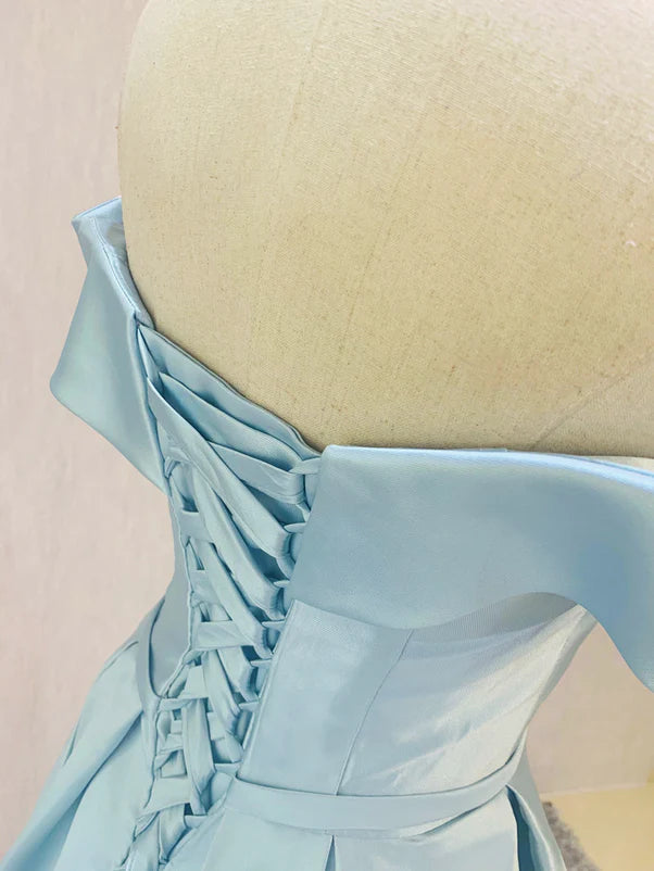 Aimishang Pretty A Line Light Blue Satin Off Shoulder Lace-up Short Formal Prom Dress Lovely Homecoming Dress
