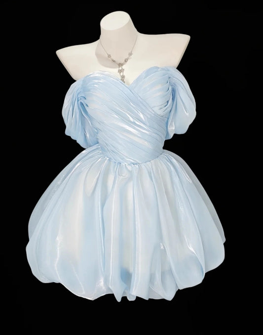 Aimishang Pretty A Line Off Shoulder Sweetheart Neck Pleated Blue Short Birthday Party Dress Summer Homecoming Dress