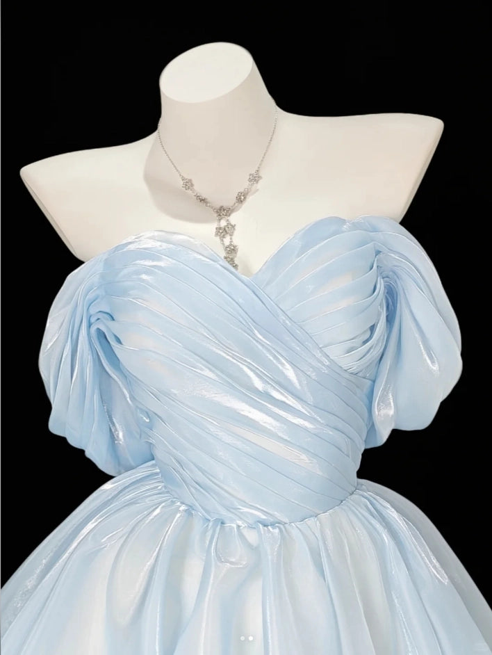 Aimishang Pretty A Line Off Shoulder Sweetheart Neck Pleated Blue Short Birthday Party Dress Summer Homecoming Dress