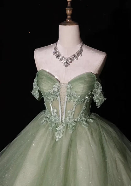 Aimishang Pretty A Line Off The Shoulder Green Tulle Appliques Short Party Prom Dress Sweet Graduation Homecoming Dress