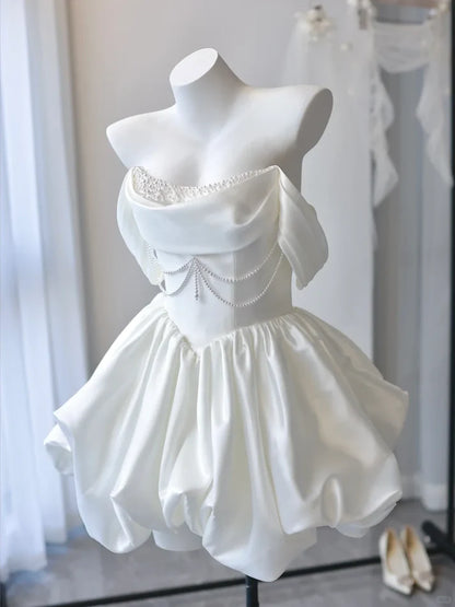 Aimishang Pretty A Line Off The Shoulder Satin Beaded Short Party Prom Dress Lovely Cocktail Homecoming Dress