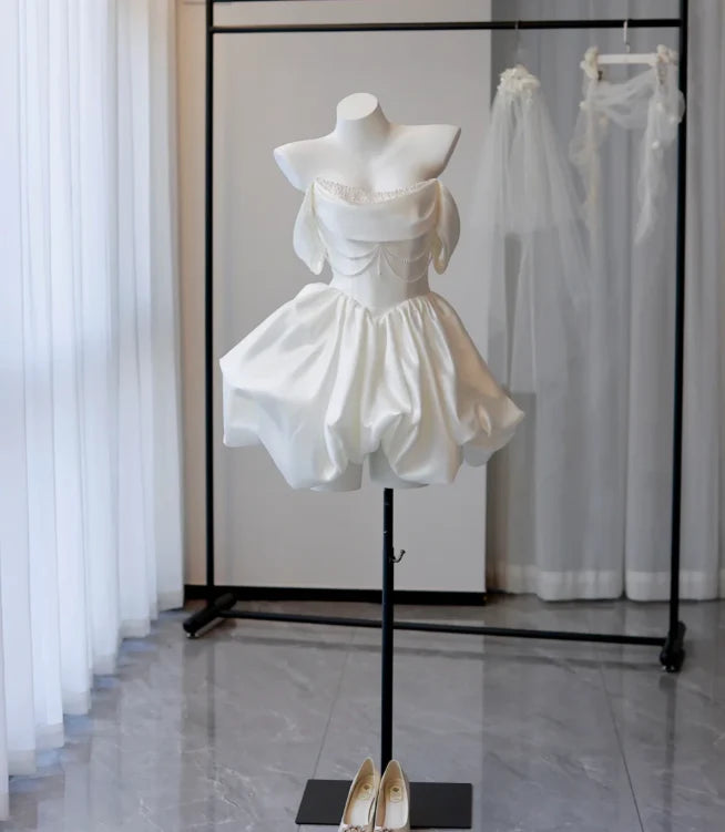 Aimishang Pretty A Line Off The Shoulder Satin Beaded Short Party Prom Dress Lovely Cocktail Homecoming Dress