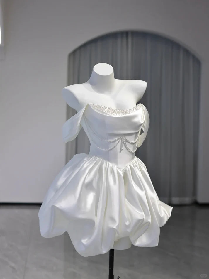 Aimishang Pretty A Line Off The Shoulder Satin Beaded Short Party Prom Dress Lovely Cocktail Homecoming Dress