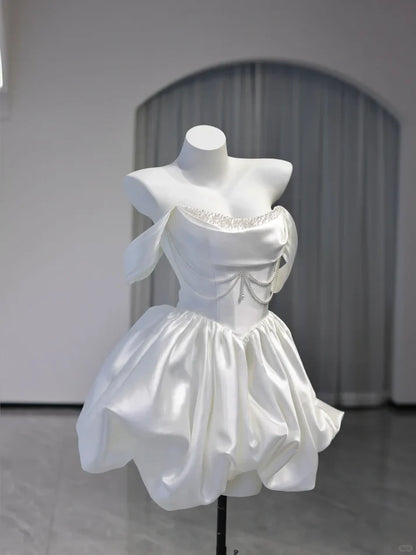 Aimishang Pretty A Line Off The Shoulder Satin Beaded Short Party Prom Dress Lovely Cocktail Homecoming Dress