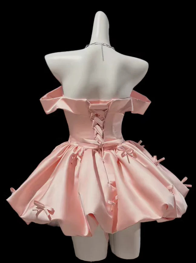 Aimishang Pretty A Line Off The Shoulder Short Formal Prom Dress Cute Cocktail Homecoming Dress With Bow