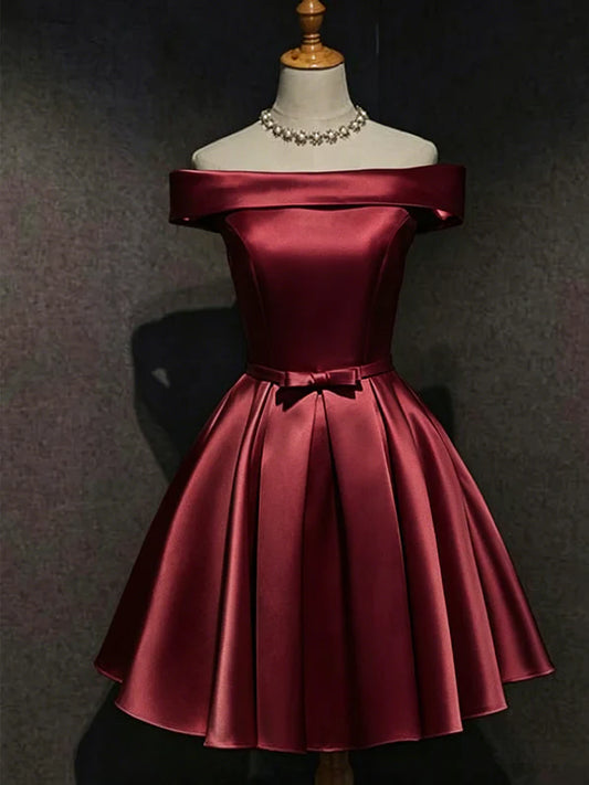 Aimishang Pretty A Line Satin Off Shoulder Lace-up Short Formal Prom Dress Lovely Homecoming Dress