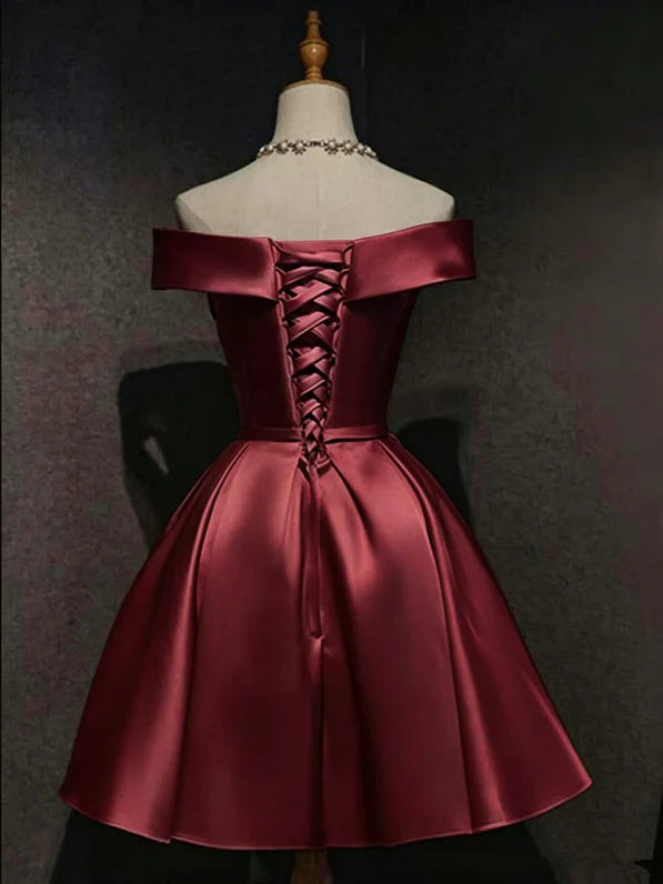 Aimishang Pretty A Line Satin Off Shoulder Lace-up Short Formal Prom Dress Lovely Homecoming Dress