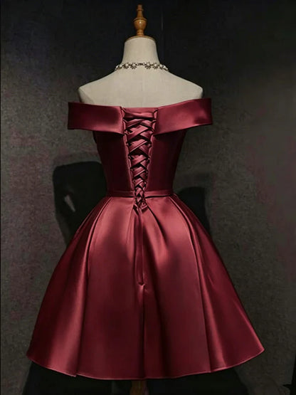 Aimishang Pretty A Line Satin Off Shoulder Lace-up Short Formal Prom Dress Lovely Homecoming Dress