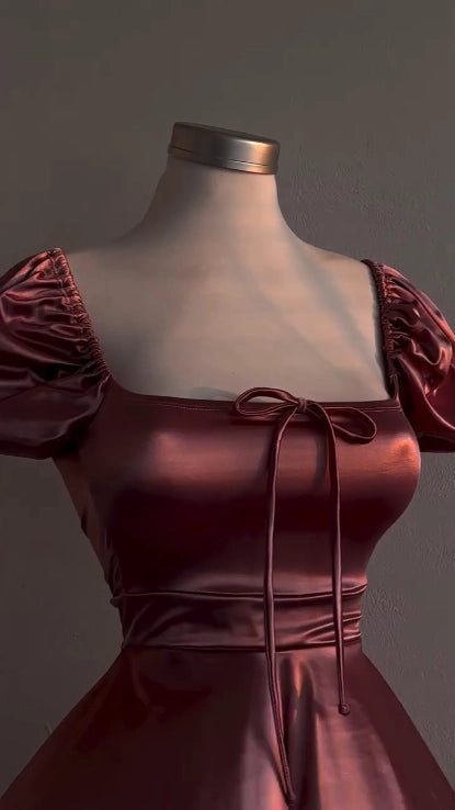 Aimishang Pretty A Line Short Sleeves Satin Summer Short Graduation Party Dress Cute Homecoming Dress