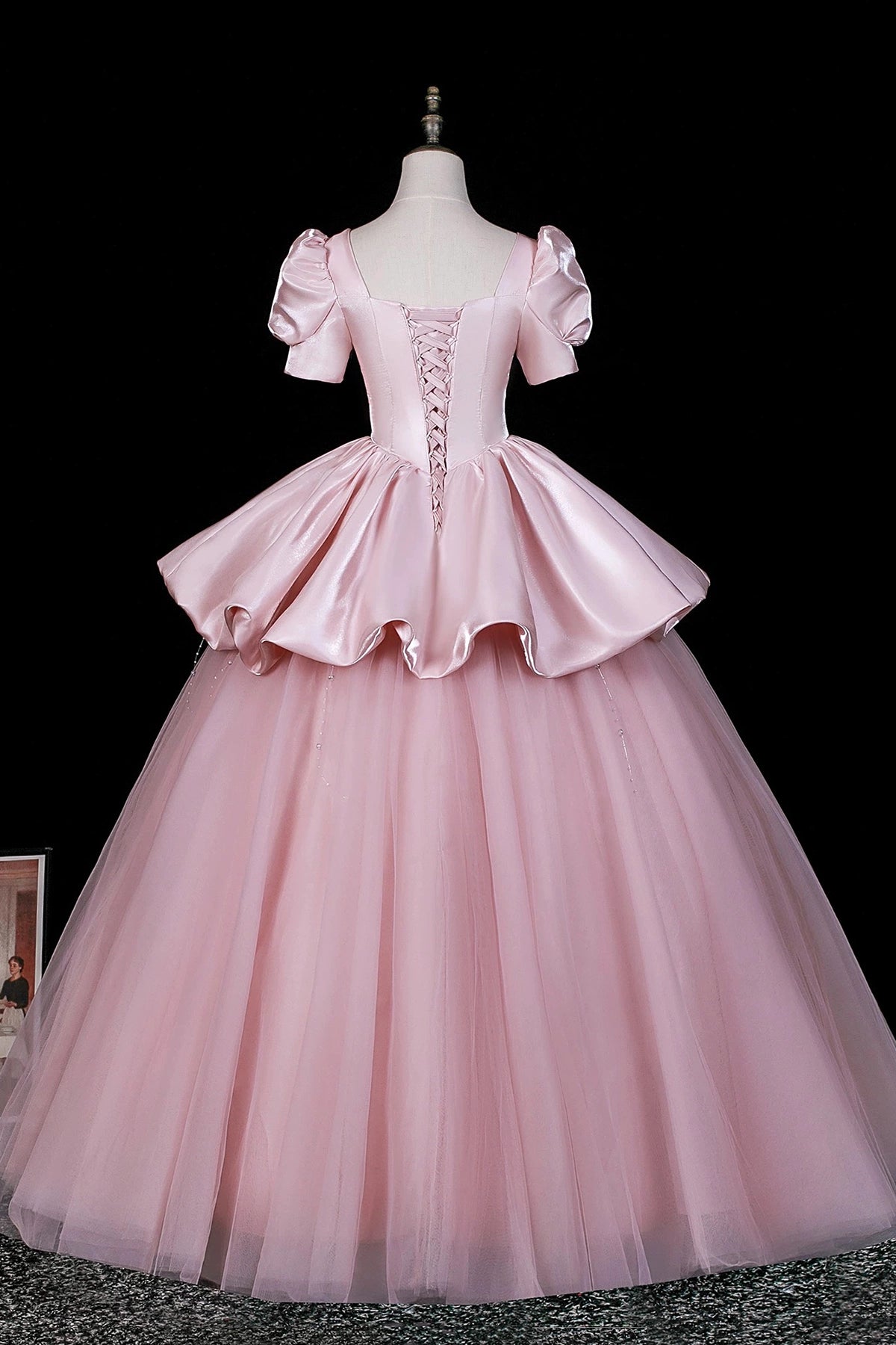 Aimishang Pretty A Line Short Sleeves Satin Tulle Long Formal Prom Dress Chic Party Evening Gown with Beading