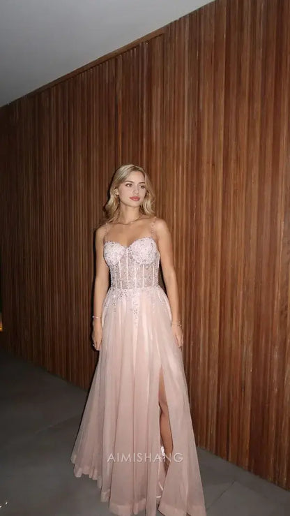 Aimishang Pretty A Line Sleeveless Long Formal Prom Dress With Slit Sweet Birthday Party Dress Charming Evening Gowns