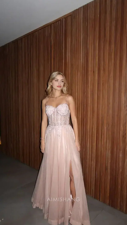 Aimishang Pretty A Line Sleeveless Long Formal Prom Dress With Slit Sweet Birthday Party Dress Charming Evening Gowns