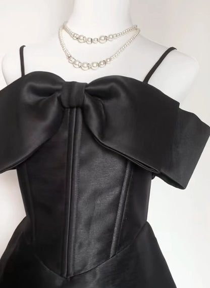 Aimishang Pretty A Line Spaghetti Straps Black Sleeveless Short Homecoming Dress Summer Cute Birthday Party Dress With Bow