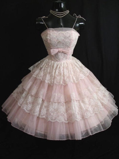 Aimishang Pretty A Line Spaghetti Straps Layered Tulle Lace Sleeveless Birthday Party Dress Sweet Graduation Homecoming Dress