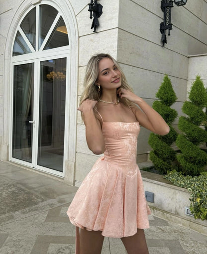 Aimishang Pretty A Line Spaghetti Straps Sleeveless Short/Mini Summer Birthday Party Dress Sweet Graduation Homecoming Dress