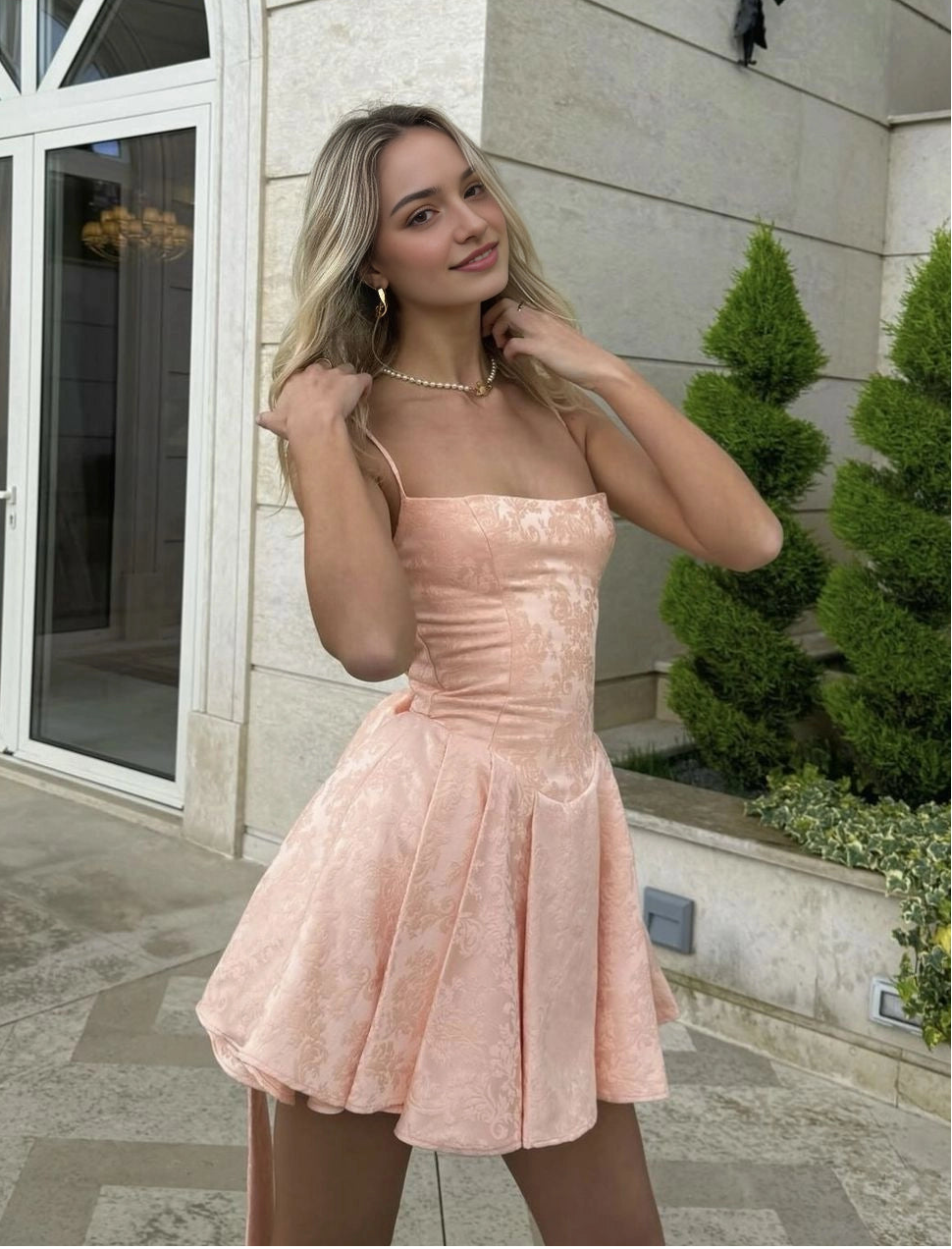 Aimishang Pretty A Line Spaghetti Straps Sleeveless Short/Mini Summer Birthday Party Dress Sweet Graduation Homecoming Dress