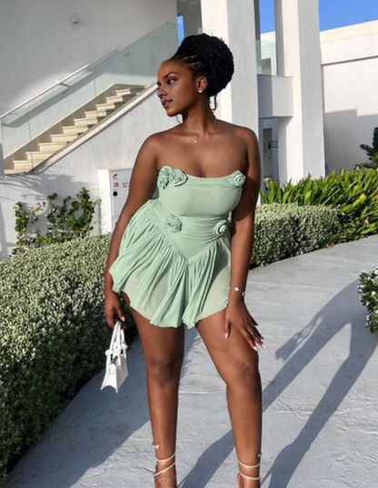 Aimishang Pretty A Line Strapless Homecoming Dress With Flowers Short Graduation Dress Lovely Birthday Party Dress