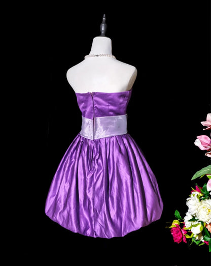 Aimishang Pretty A Line Strapless Purple Satin Short Graduation Party Dress Summer Homecoming Dress With Bow