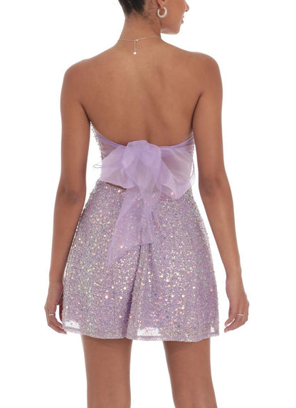 Aimishang Pretty A Line Strapless Sequin Glitter Homecoming Dress Short Graduation Dress With Bow Lovely Birthday Party Dress