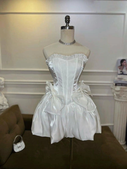 Aimishang Pretty A Line Strapless Sleeveless Short Homecoming Dress Summer Cute Birthday Party Dress With Bow