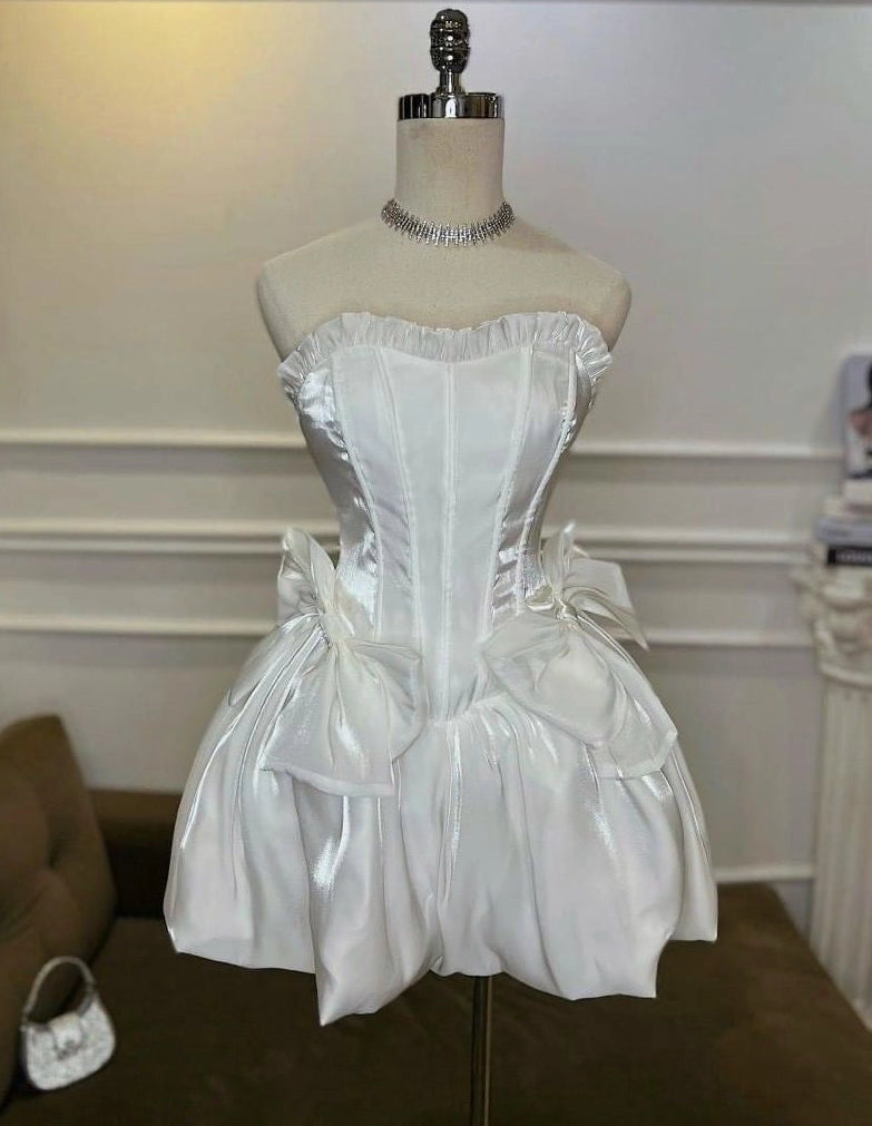 Aimishang Pretty A Line Strapless Sleeveless Short Homecoming Dress Summer Cute Birthday Party Dress With Bow