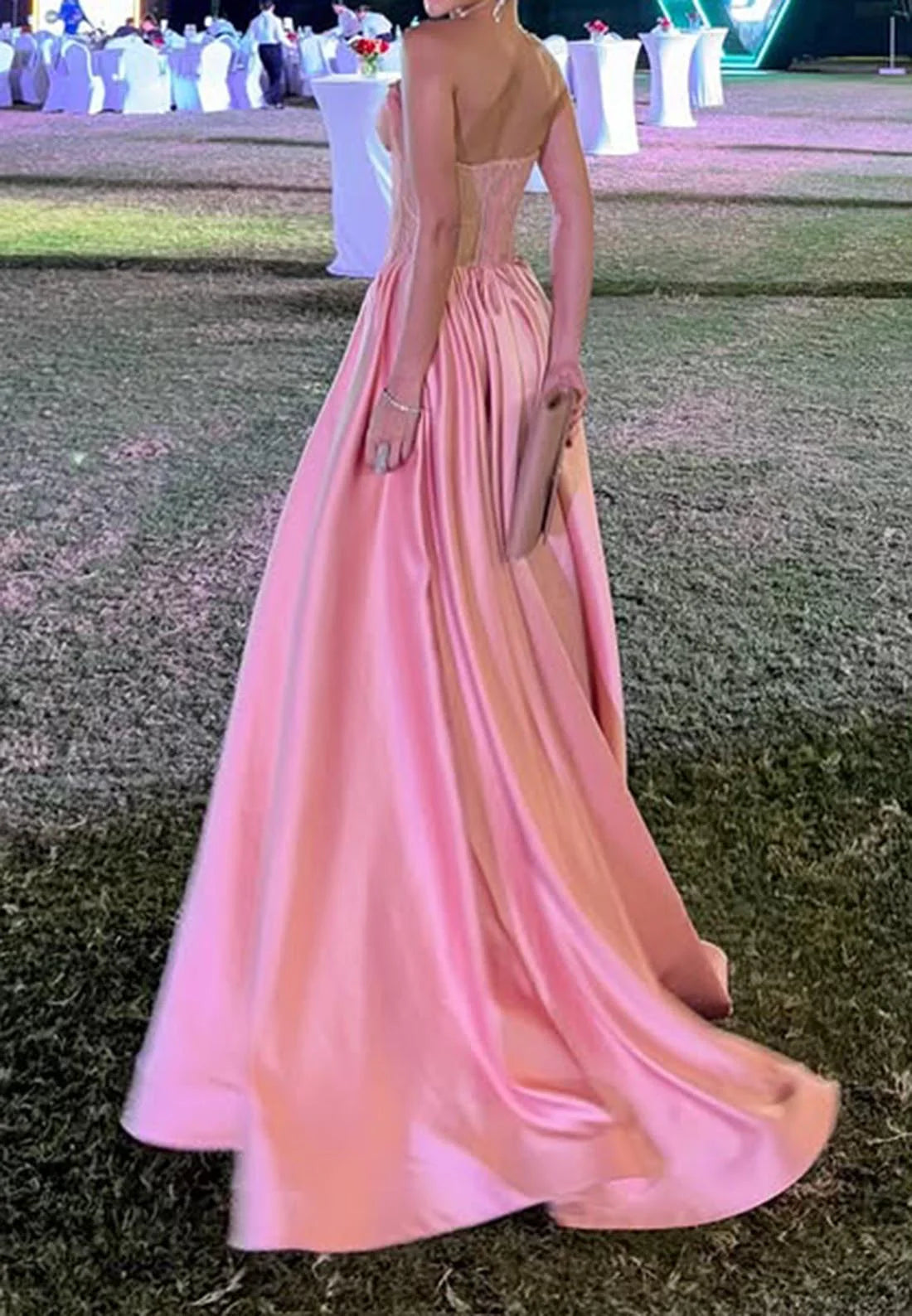 Aimishang Pretty A Line Sweetheart Sleeveless Satin Long Formal Prom Dress Elegant Wedding Guest Dress Charming Party Evening Gowns