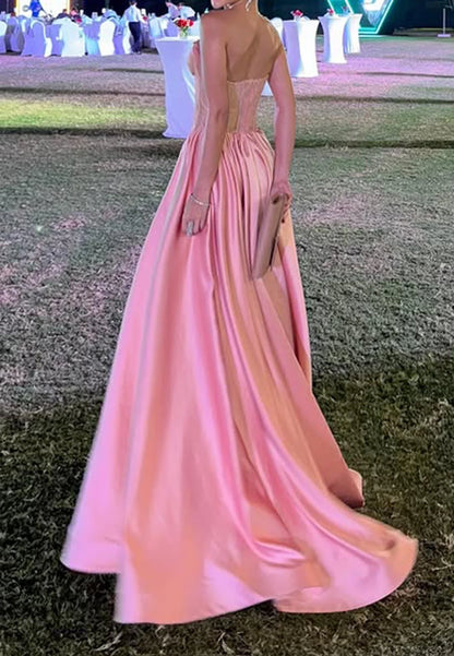 Aimishang Pretty A Line Sweetheart Sleeveless Satin Long Formal Prom Dress Elegant Wedding Guest Dress Charming Party Evening Gowns
