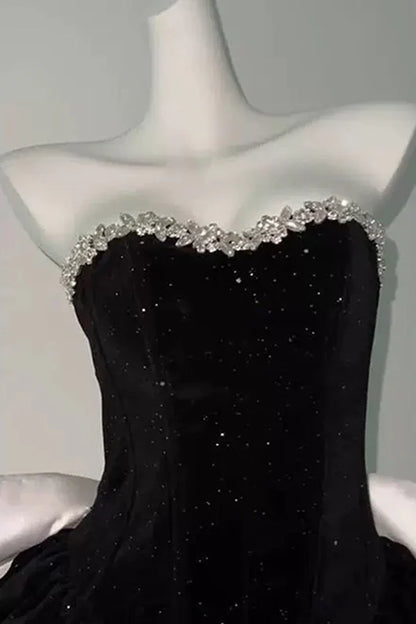 Aimishang Pretty A Line Sweetheart Sleeveless Strapless Beaded Short Formal Prom Dress Shiny Black Homecoming Dress