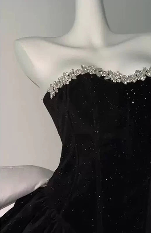 Aimishang Pretty A Line Sweetheart Sleeveless Strapless Beaded Short Formal Prom Dress Shiny Black Homecoming Dress