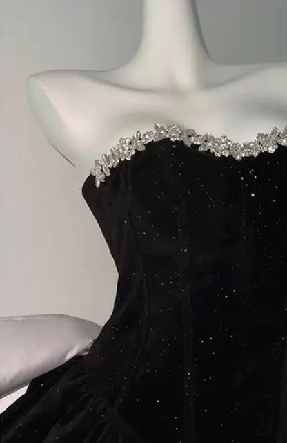 Aimishang Pretty A Line Sweetheart Sleeveless Strapless Beaded Short Formal Prom Dress Shiny Black Homecoming Dress