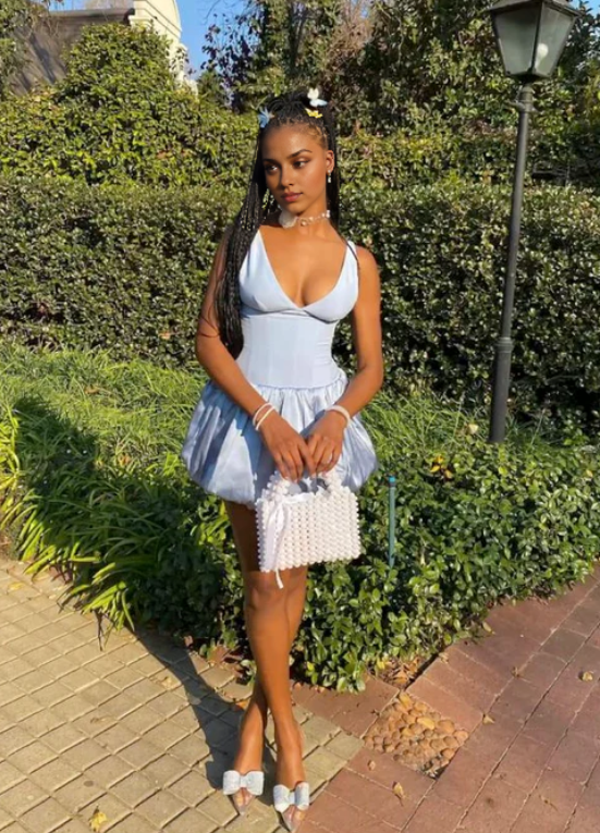 Aimishang Pretty A Line V Neck Satin Homecoming Dress Short Graduation Dress Lovely Birthday Party Dress