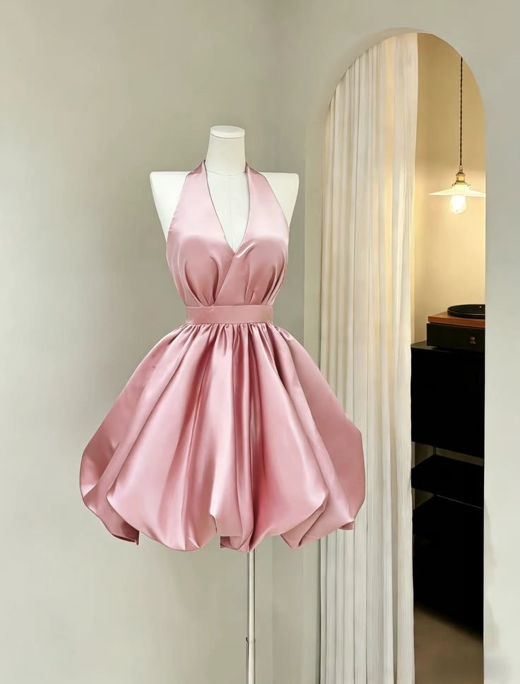 Aimishang Pretty A Line V Neck Sleeveless Satin Short Formal Prom Dress Cute Birthday Homecoming Dress