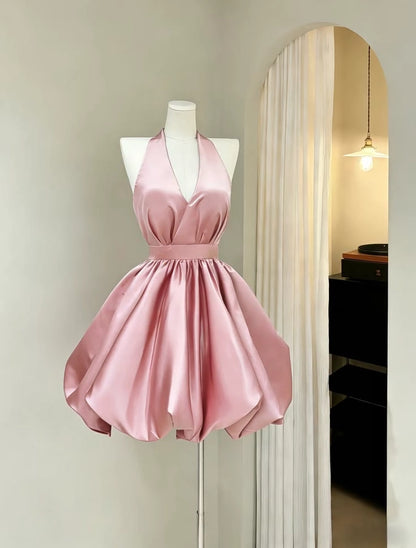 Aimishang Pretty A Line V Neck Sleeveless Satin Short Formal Prom Dress Cute Birthday Homecoming Dress