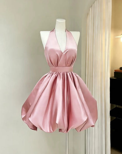 Aimishang Pretty A Line V Neck Sleeveless Satin Short Formal Prom Dress Cute Birthday Homecoming Dress