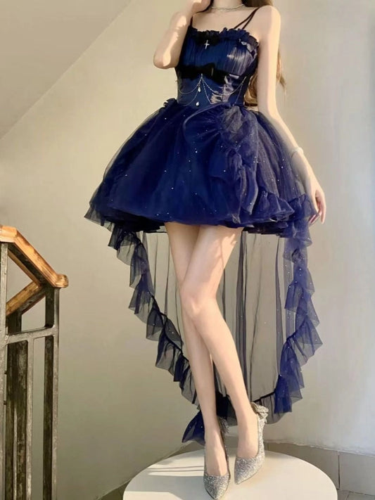 Aimishang Pretty Ball Gown Straps Sleeveless Navy Blue/ Purple Summer Homecoming Dress Shiny Birthday Party Dress