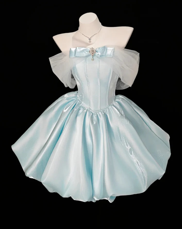 Aimishang Pretty Blue A Line Off The Shoulder Short Party Prom Dress Classy Cocktail Homecoming Dress