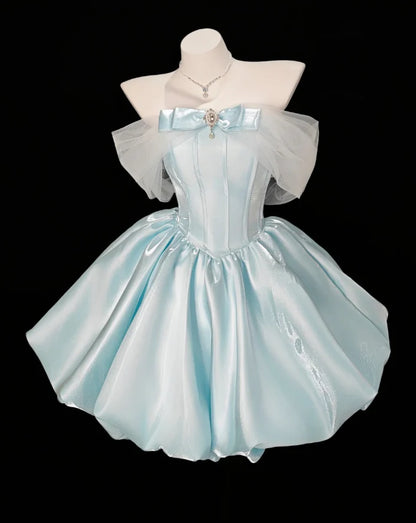 Aimishang Pretty Blue A Line Off The Shoulder Short Party Prom Dress Classy Cocktail Homecoming Dress