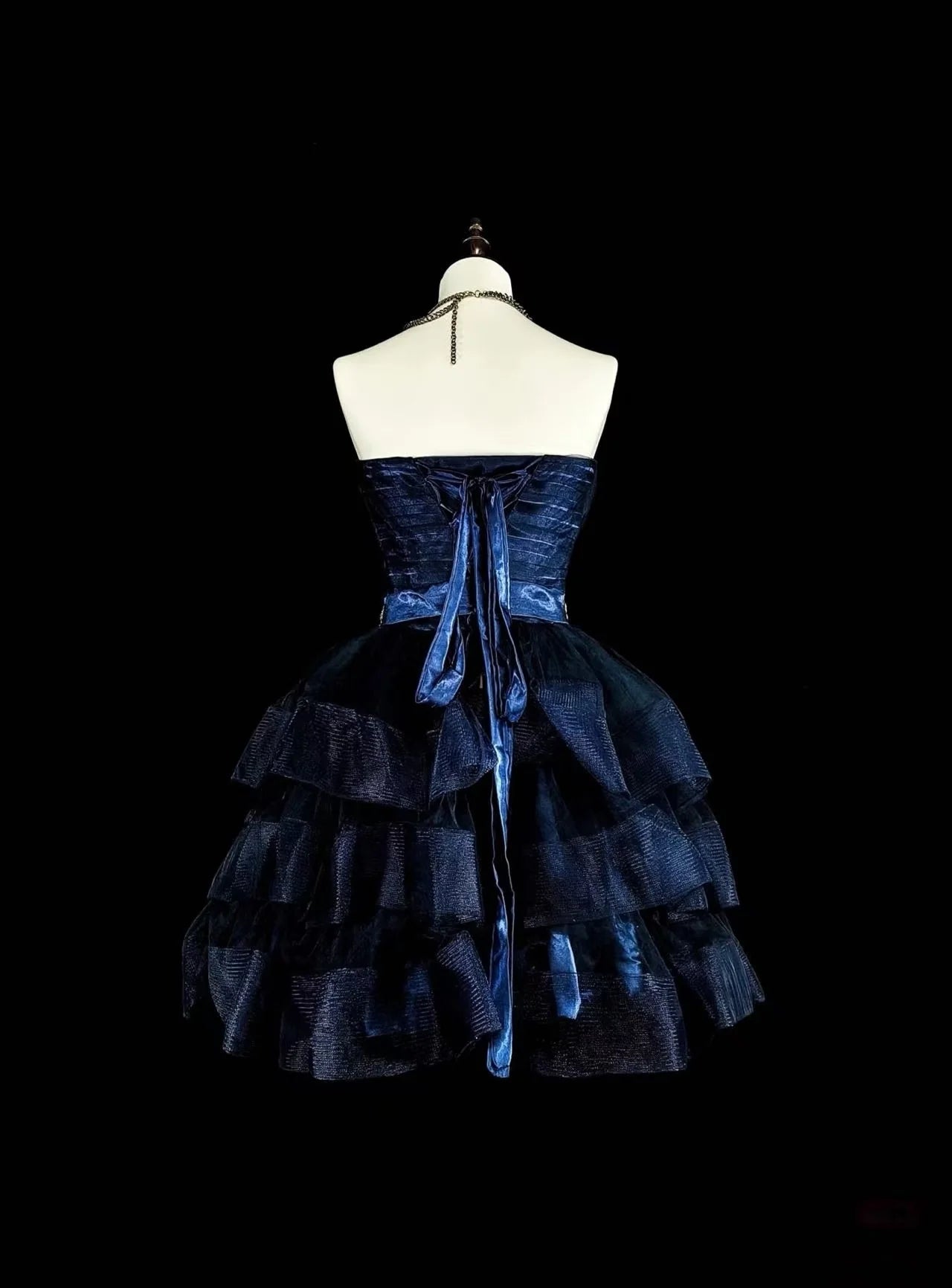 Aimishang Pretty Dark Blue A Line Sweetheart Neck Layered Sleeveless Beaded Short Summer Homecoming Dress