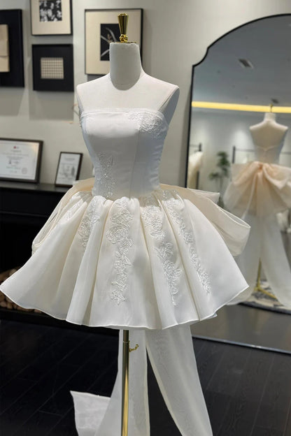 Aimishang Pretty Ivory A Line Strapless Short Party Prom Dress Chic Graduation Homecoming Dress with Bow