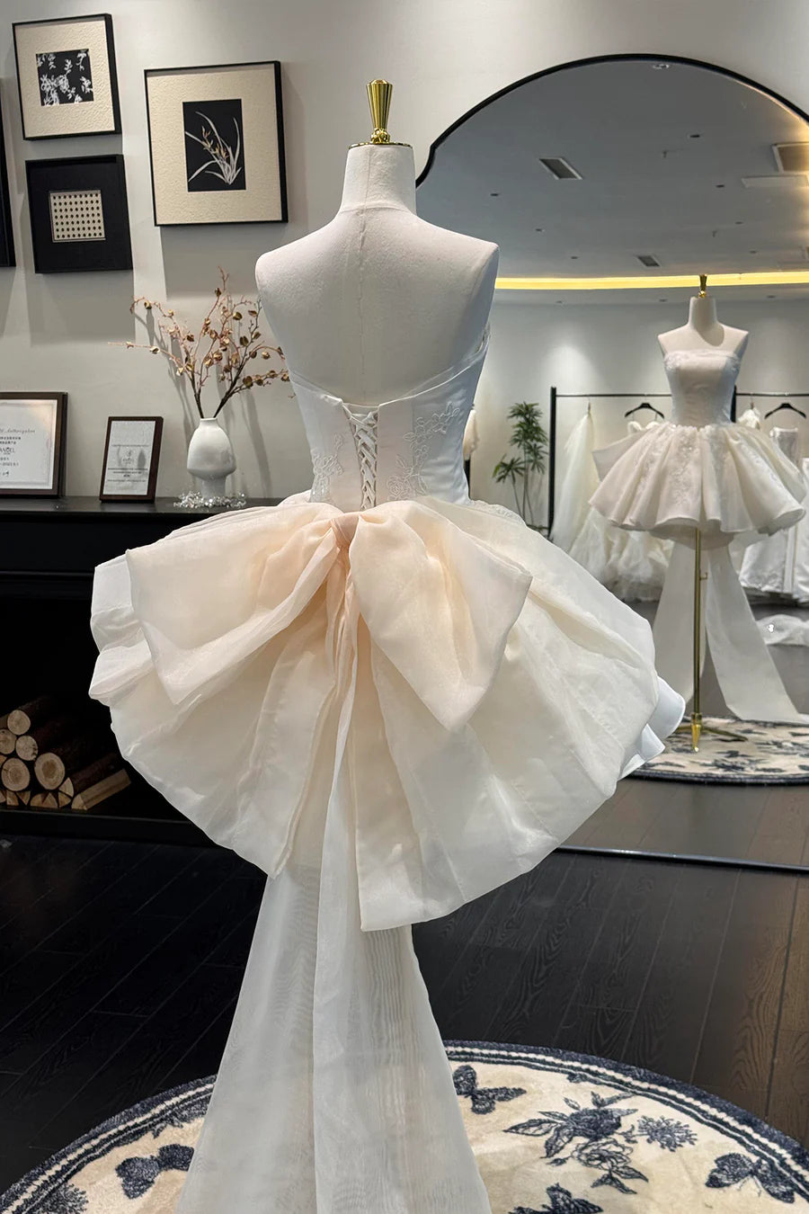 Aimishang Pretty Ivory A Line Strapless Short Party Prom Dress Chic Graduation Homecoming Dress with Bow