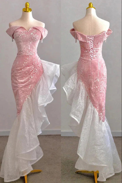 Aimishang Pretty Mermaid Off The Shoulder High Low Party Evening Gown Charming Formal Prom Dress