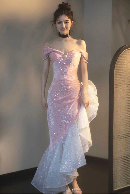 Aimishang Pretty Mermaid Off The Shoulder High Low Party Evening Gown Charming Formal Prom Dress