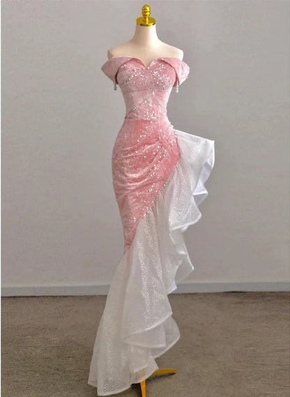 Aimishang Pretty Mermaid Off The Shoulder High Low Party Evening Gown Charming Formal Prom Dress