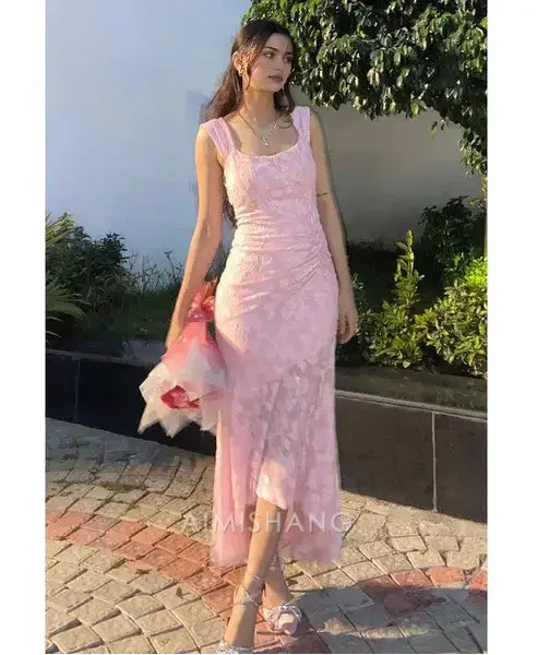 Aimishang Pretty Mermaid Pleated Sleeveless Formal Prom Dress Elegant Wedding Guest Dress Sweet Party Evening Gowns