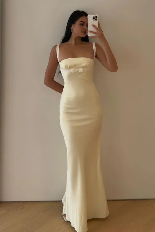 Aimishang Pretty Mermaid Straps Sleeveless Evening Party Dress Lovely Long Formal Prom Dress With Bow
