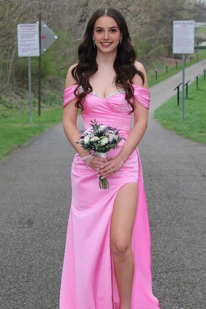 Aimishang Pretty Off-Shoulder Mermaid Graduation Party Dress Charming Long Formal Prom Dress With Slit