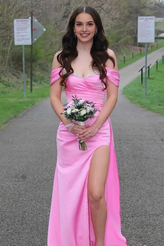 Aimishang Pretty Off-Shoulder Mermaid Graduation Party Dress Charming Long Formal Prom Dress With Slit