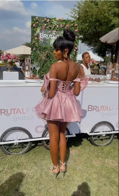 Aimishang Pretty Off The Shoulder Bow A Line Short Summer Birthday Party Dress Cute Mini Graduation Homecoming Dress