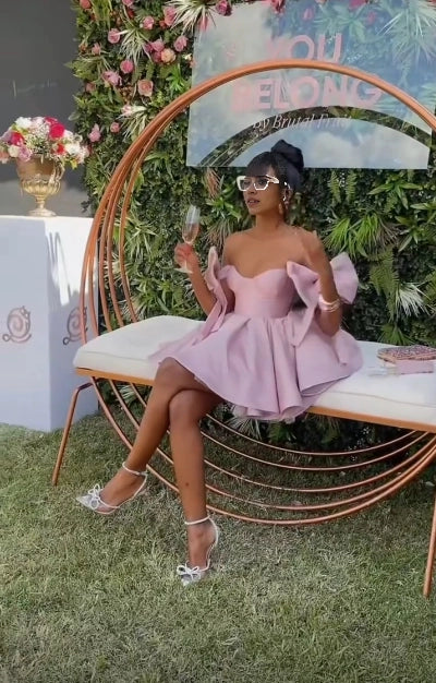 Aimishang Pretty Off The Shoulder Bow A Line Short Summer Birthday Party Dress Cute Mini Graduation Homecoming Dress